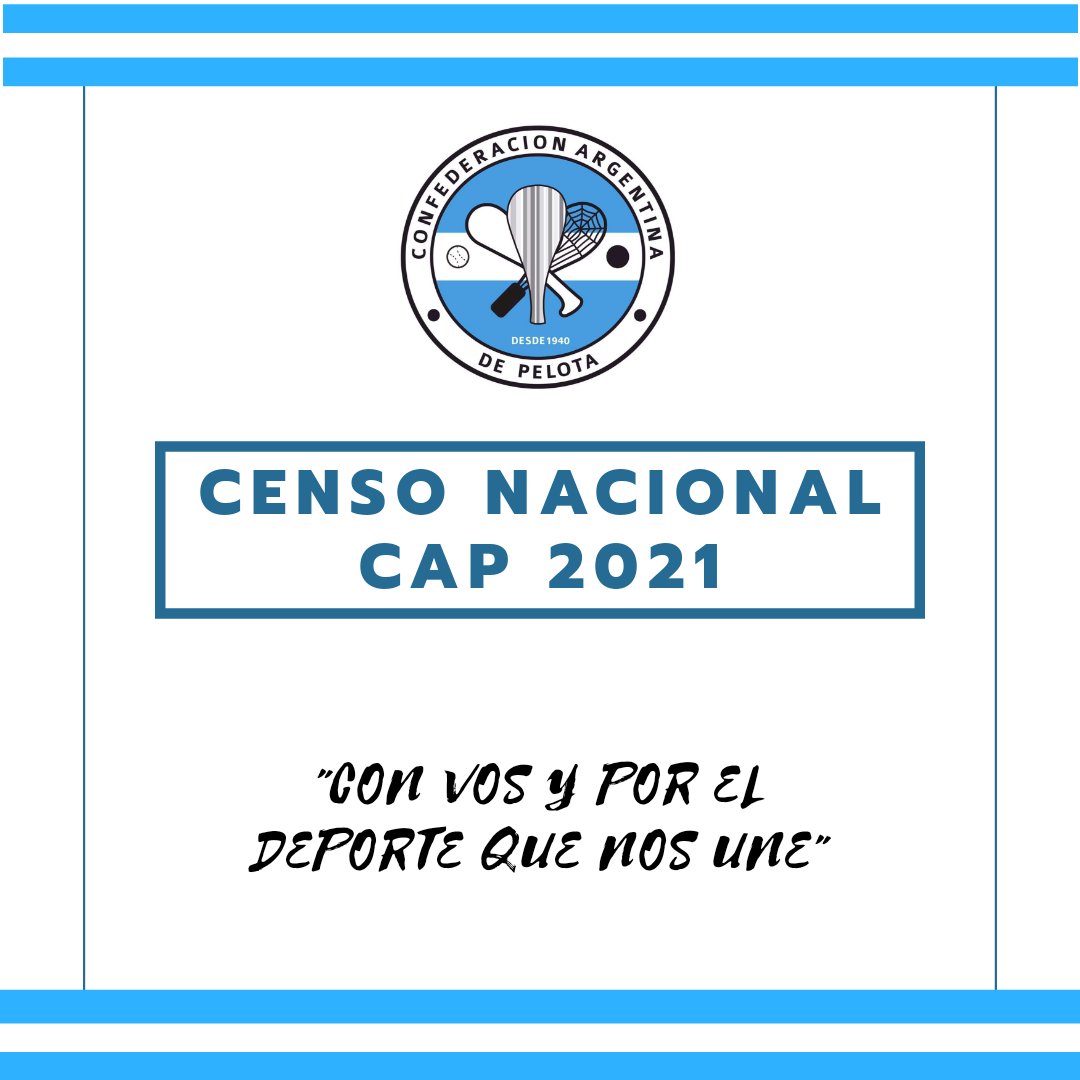 PRIMER CENSO NACIONAL CAP

🇦🇷 La Confederación Argentina de Pelota anuncia la realización de su primer Censo Nacional CAP. Queremos saber dónde estás, cuántos somos, que canchas tenemos, donde encontrar más niñas/os, cuáles son las necesidades de cada uno de ustedes.