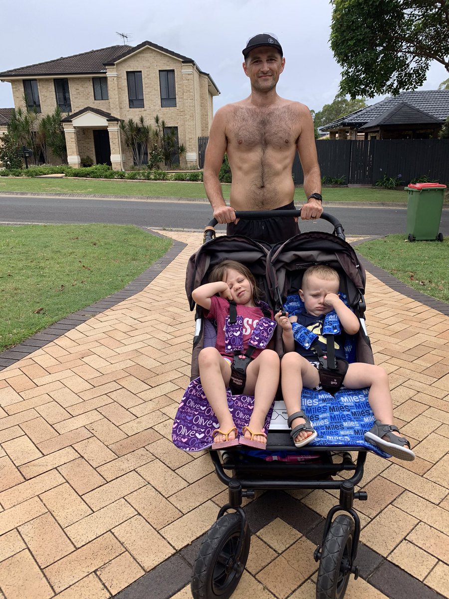 benbergan's tweet photo. Took the kids out for the first double pram run in months, forgot how hard it is! Pushing close to 30kg up small inclines was a challenge. Don’t let their faces fool you, they loved it. #pramrun #strollerrun #dadlife #runningdad #altrarunning https://t.co/NrUXLMQLF3