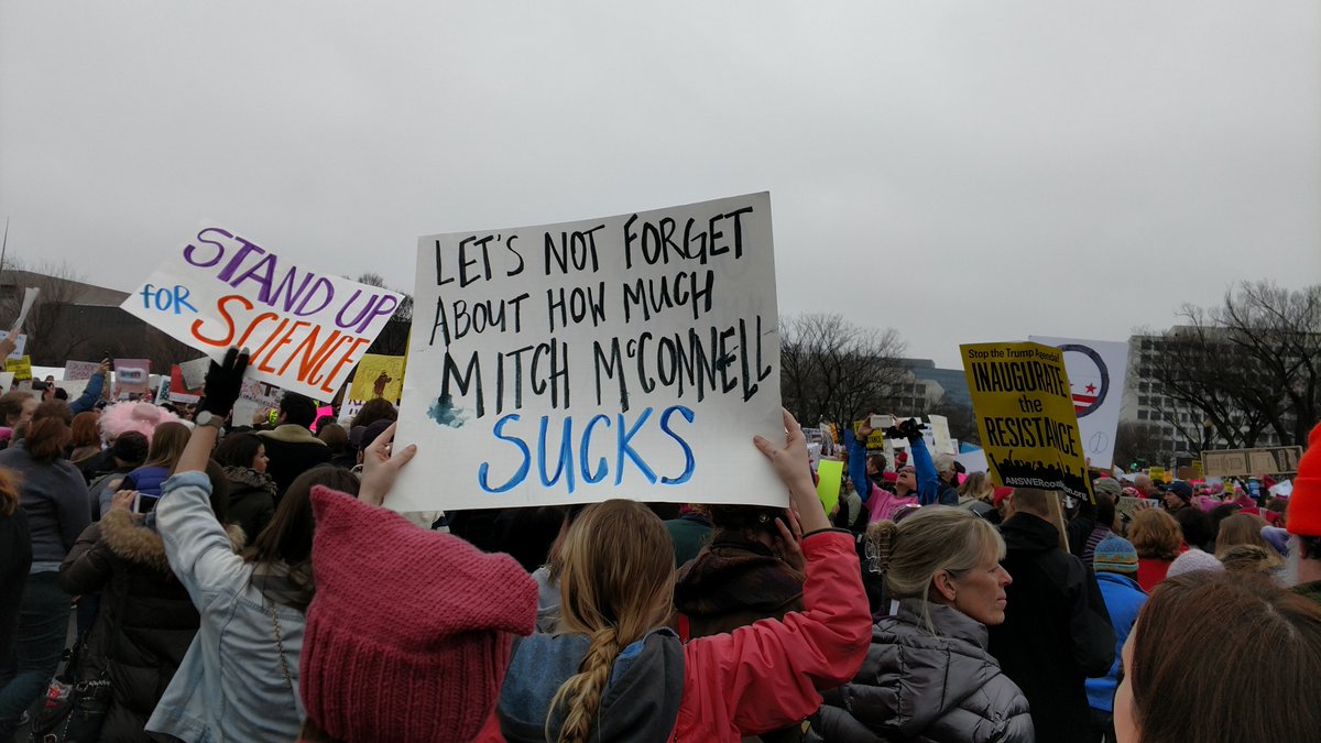 Women's March poster: Let's not forget about how much Mitch McConnell SUCKS.