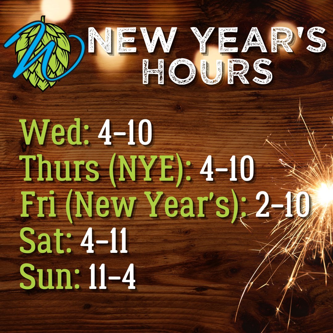 🎉🎆NEW YEAR'S HOURS🎉🎆

We'll have some special hours this week in light of the calendar mercifully flipping to 2021.

We will be OPEN on New Year's Eve from 4-10 and on New Year's Day from 2-10.