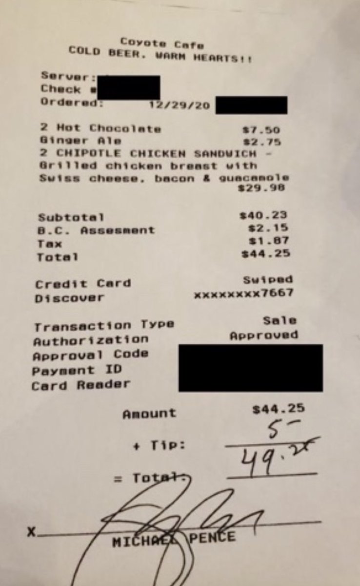 skchheda's tweet image. Here’s the character of these people.  

A friend’s friend works at a restaurant that served @Mike_Pence at lunch today. 

He tipped $5 on $45 bill. 

This is who these people are. Remember that, always.