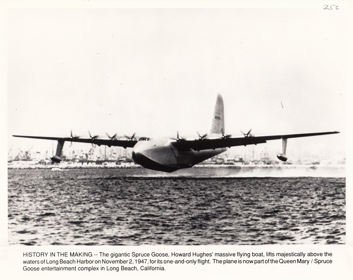 The Hercules was the world's largest flying boat, the largest aircraft made from wood, and, at 319 feet 11 inches (97.51 m), had the longest wingspan of any aircraft.It flew only once for one mile, and 70 feet above the water, with Hughes at the controls, on November 2, 1947.