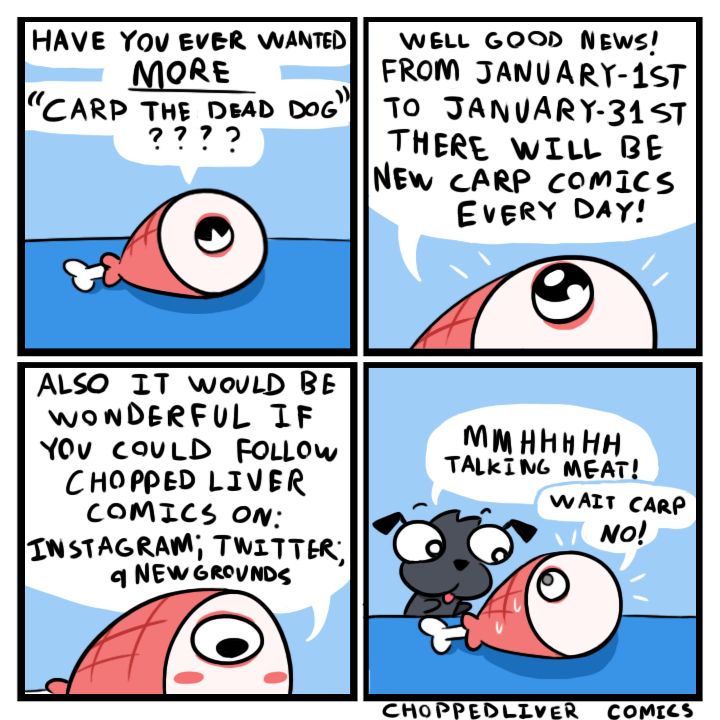 ChoppLiverComix's tweet photo. New Carp Every Day of January!
#comic #comics #art #drawing #illustration #cartoon #digitalart #sketch #comicart #artist #comicbooks #manga #comicbook #anime #marvel #draw #webcomic #fanart #artwork #comicstrip #funny #dccomics #dc #marvelcomics #love #CarpeDiem https://t.co/MQQWBLEzpT