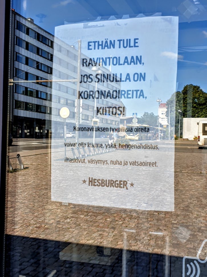 May 2020. Had to visit the health centre to meet a doctor for the certificate. Considering the incidence in Stockholm, the posters on the door asking about travels felt dated. The list of symptoms was also shorter than that of my currently nearest hamburger restaurant.