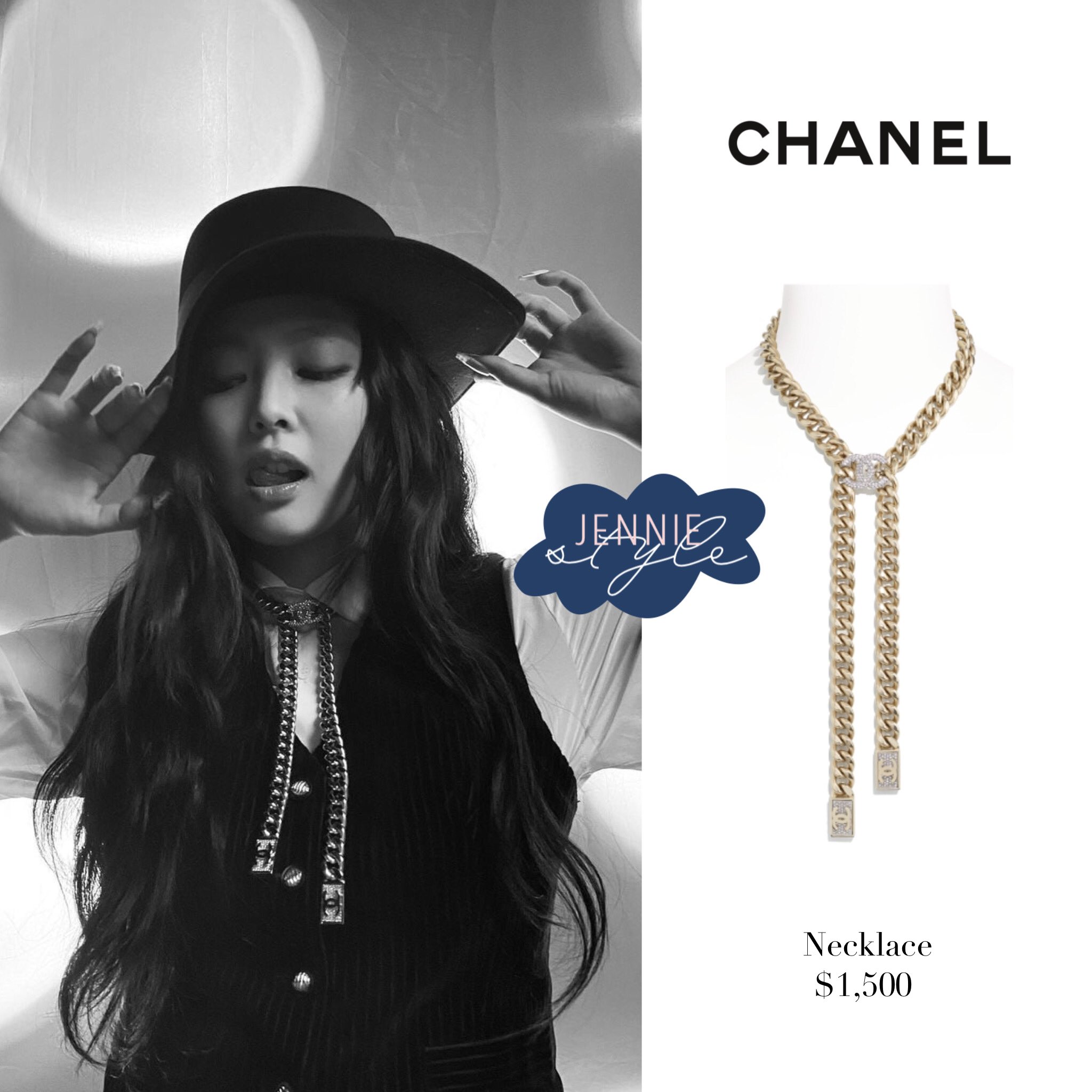 JENNIE STYLE on Instagram 220927  JENNIE at Tamburins Parfume   FOUNDRAE Jewelry  CERRIC knitwear  VintageHollywood Necklace   CHANEL Ring 