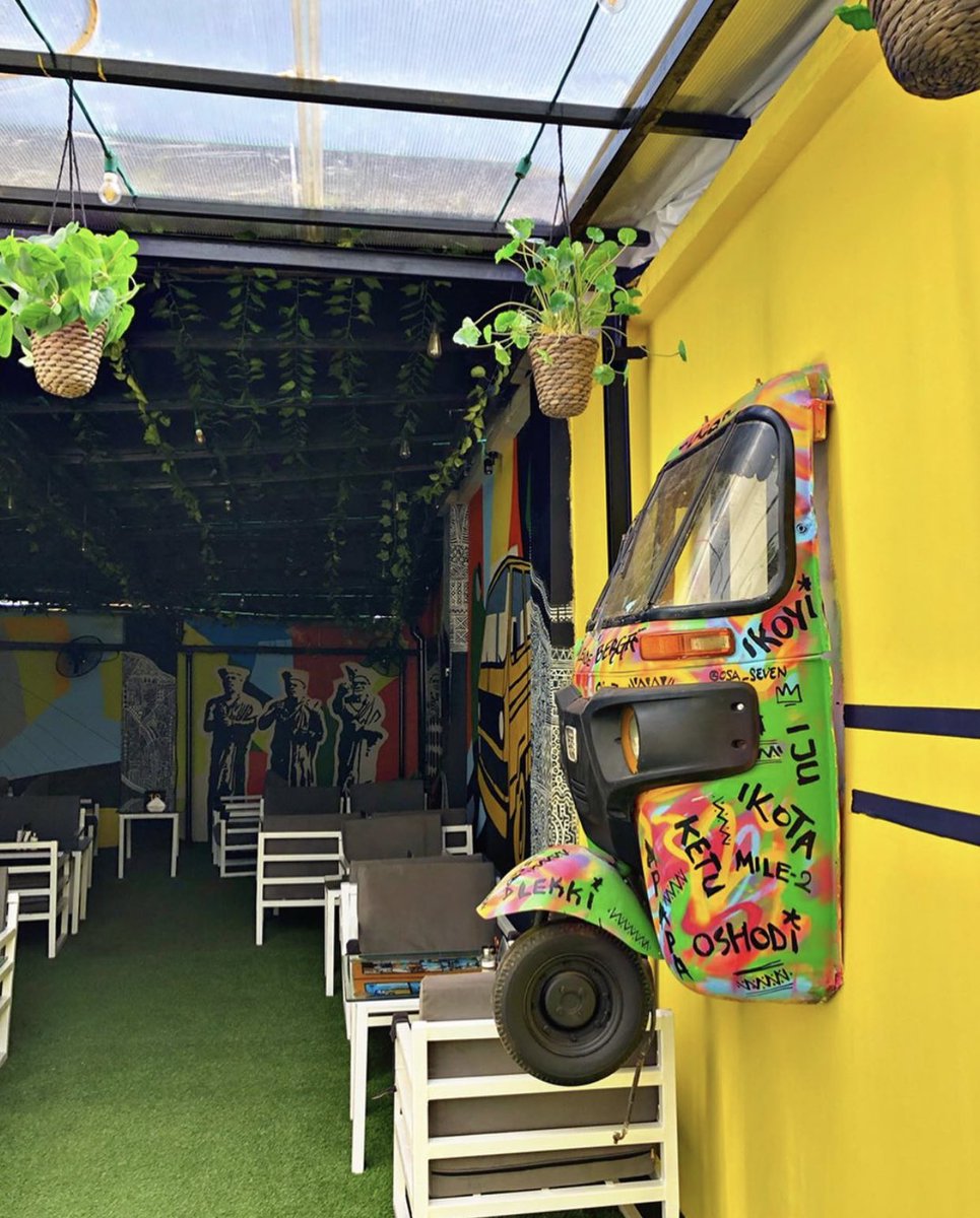 LAGOS BISTROCalled Lagos Bistro but located in the heart of Abuja. Has a typical Lagos feel and a lot of art. There’s a Danfo bar and kekenapeps hanging on the walls and a lot of funny writings. Nice food and a nice outdoor section. Picture perfect too.