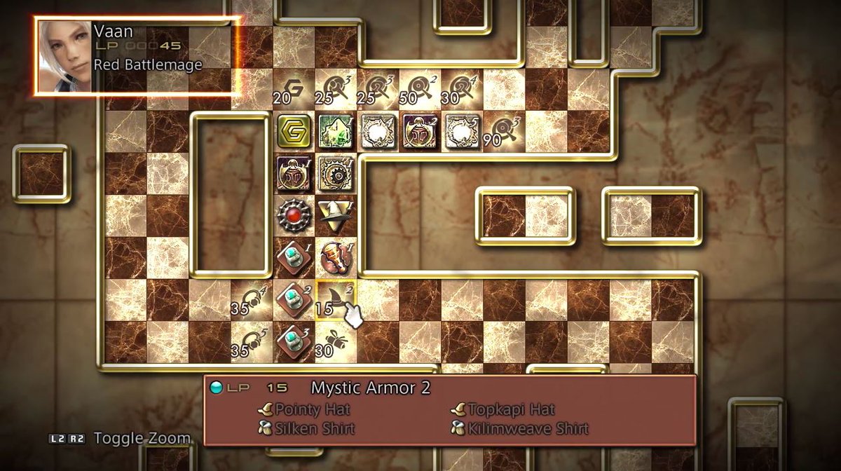 they adjusted the system of buying skills to be more like expected Final Fantasy Jobs, but defeating enemies bought you License Points which you used to unlock basic shit like How To Wear Hatsa subtle nod to Shakespeare's use of grid-based progression systems