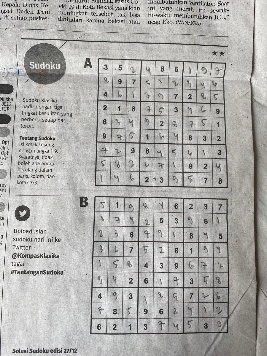Mengisi keletihan pagi ini dengan #TantanganSudoku dari  @KompasKlasika