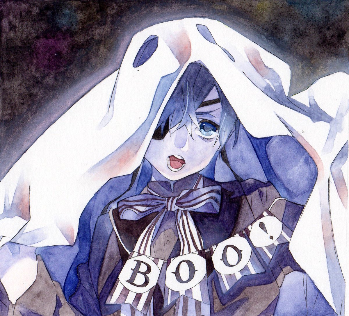 Boo! #黒執事 #シエル #過去絵 #模写 #水彩画 #絵描きさんと