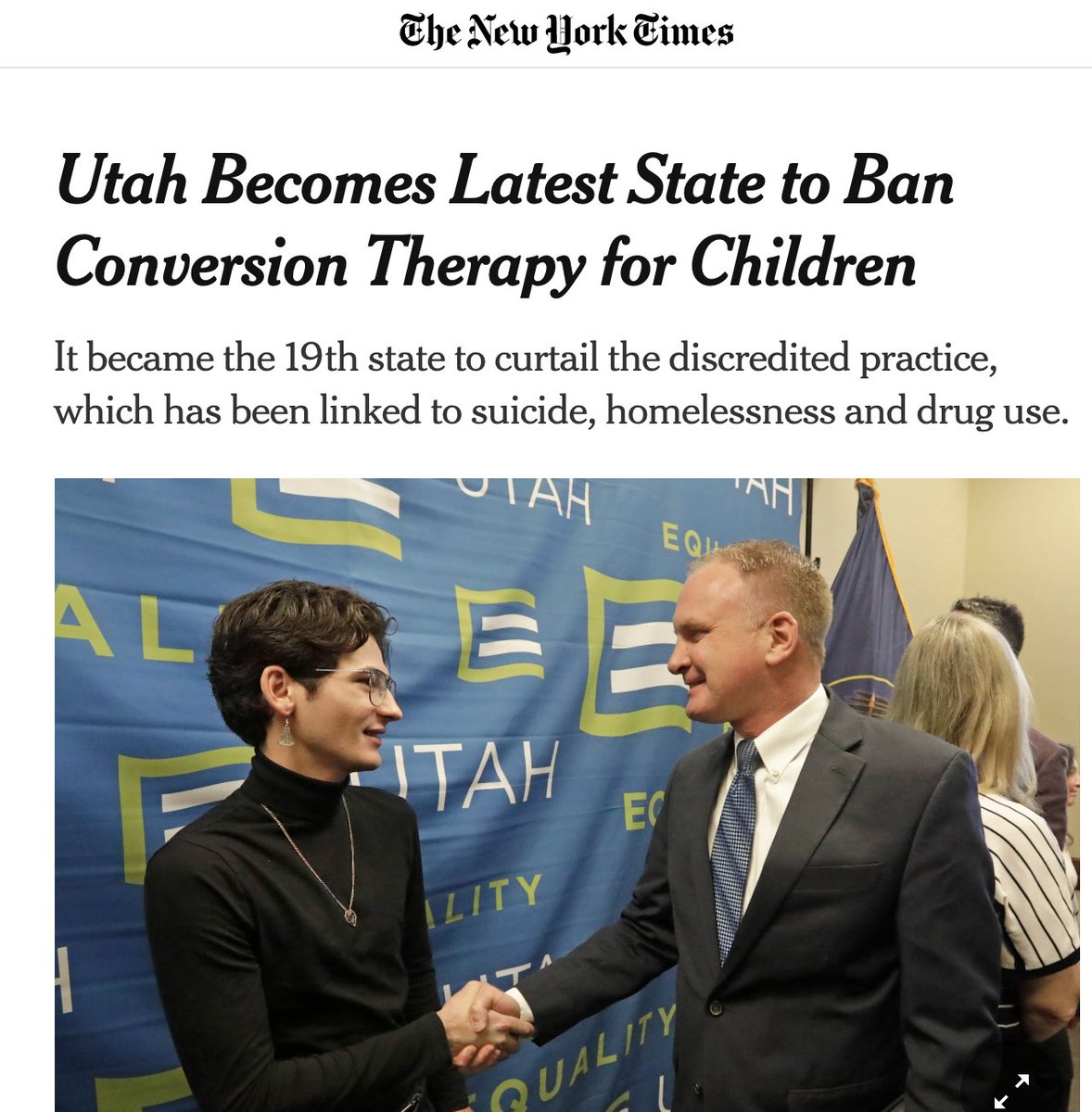 4/6: Gov Herbert was absolutely pivotal in helping us ban conversion therapy for minors this year. We could not have done it without him. He heard the story of survivors and was moved. His actions sent a powerful message of belonging to LGBTQ youth. And the country noticed.
