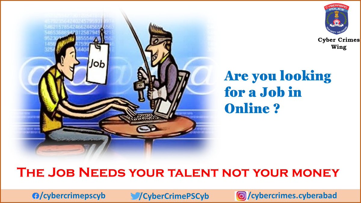Beware of Job Fraud:

#Cyberabad #Cybercrime #OnlineJobFraud #Loanfraud #Socialmediaoffenses #onlineoffenses

@siddipetcp @sdpttraffic_acp @Ci_Cherial