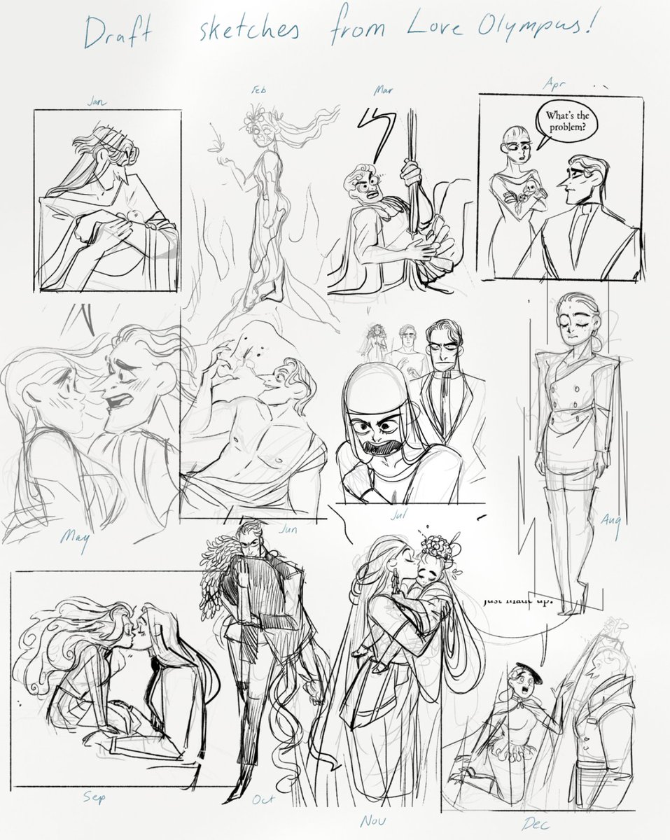 It's hard to pick, but here are some of my favorite sketches from each month of Lore Olympus for 2020. 