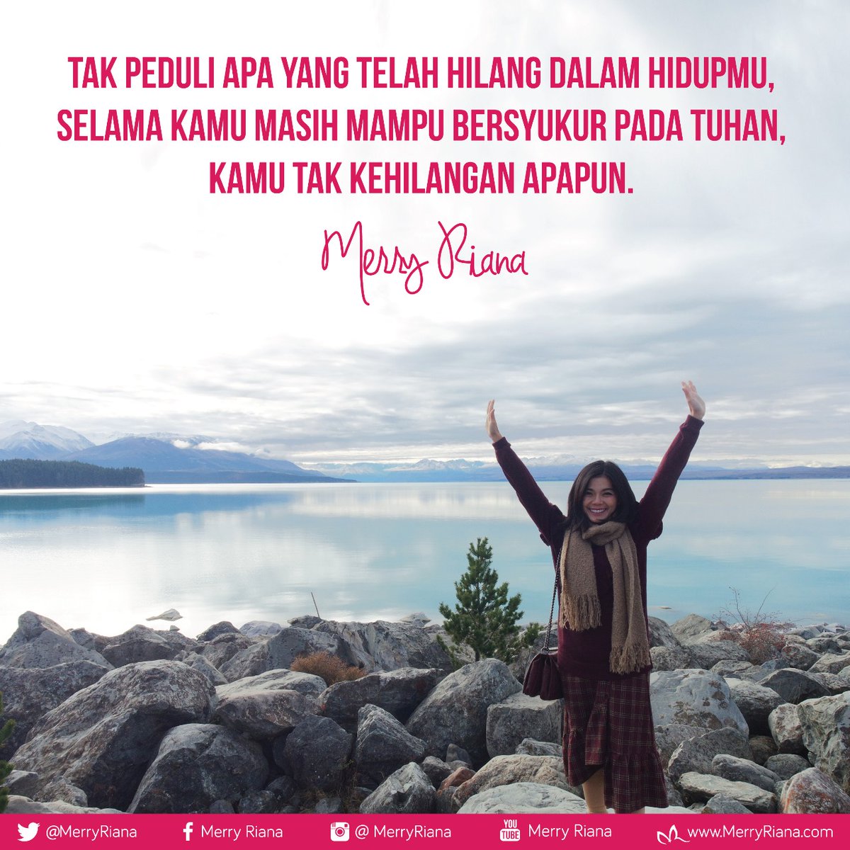 Tak peduli apa yang telah hilang dalam hidupmu, selama kamu masih mampu bersyukur pada Tuhan, kamu tak kehilangan apa pun.
.
#MerryRiana #Motivasi
.
Yang SETUJU tulis ‘YES’ di kolom KOMENTAR ya :)