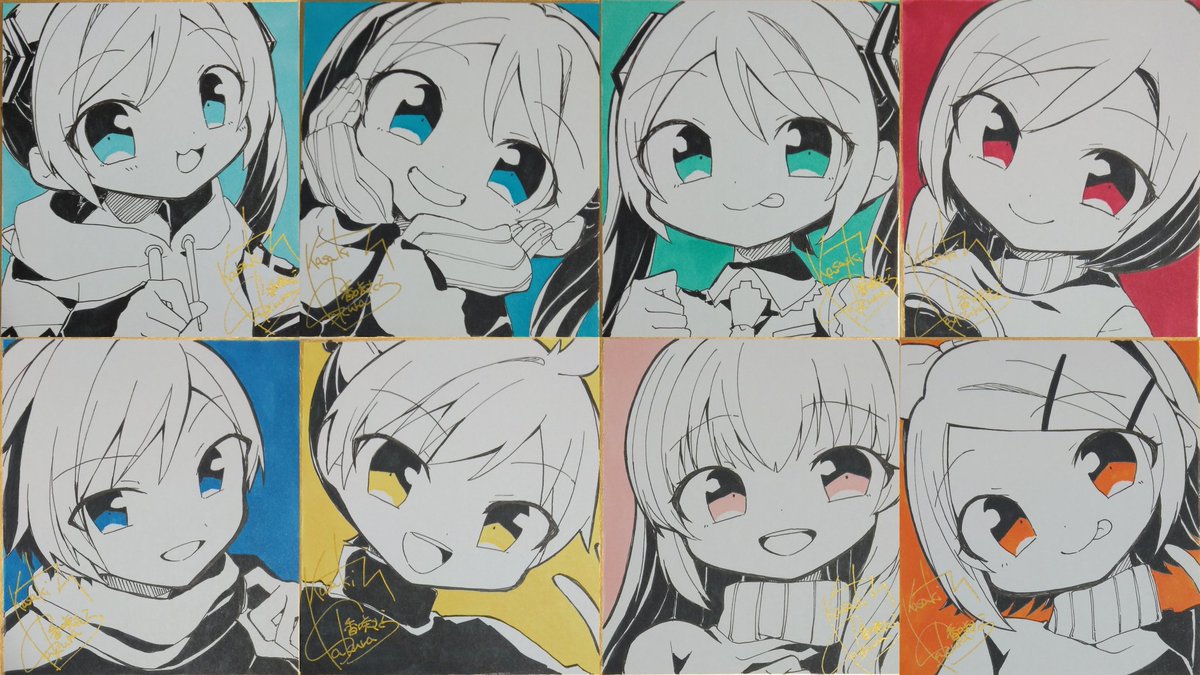 hatsune miku ,kagamine len ,kagamine rin ,kaito (vocaloid) ,megurine luka ,meiko (vocaloid) multiple girls tongue out tongue smile hair ornament short hair swept bangs  illustration images