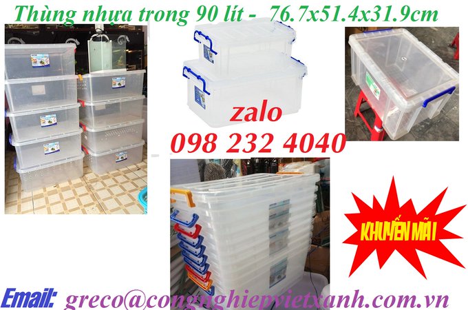 Thùng nhựa chữ nhật trong 90 lít