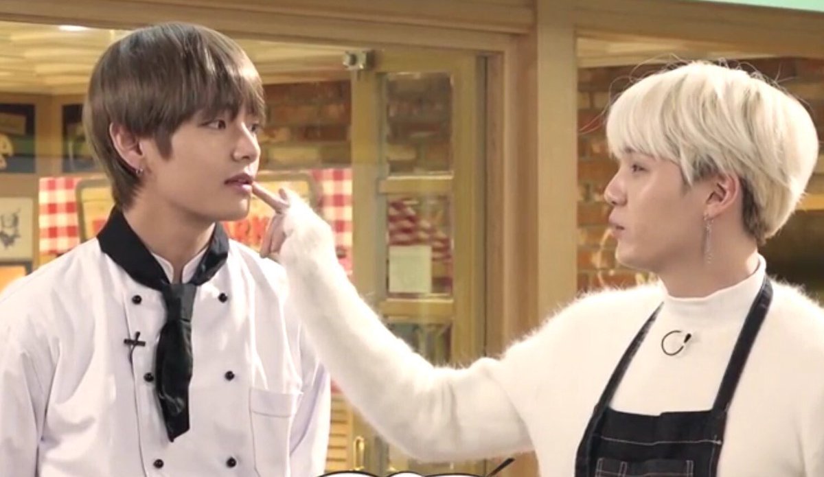 also this one like?? TAE WAS TALKING AND YOONGI JUST DID THIS?? FOR WHY??? even the rest of BTS were like “can these gays stfu and let us film in Peace” also the way tae was looking at yoongi???? tell us your thoughts @ taegi WTF