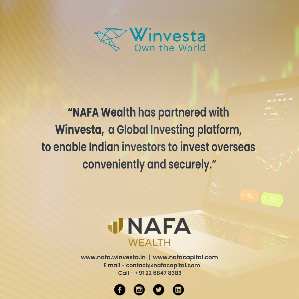 Glad to announce our partnership with @Winvesta
@ameyaprabhu
#wealthmanagment #wealthbuilding #portfoliomanagement #investments #globalinvestment https://t.co/Sfg9zL4Ejn