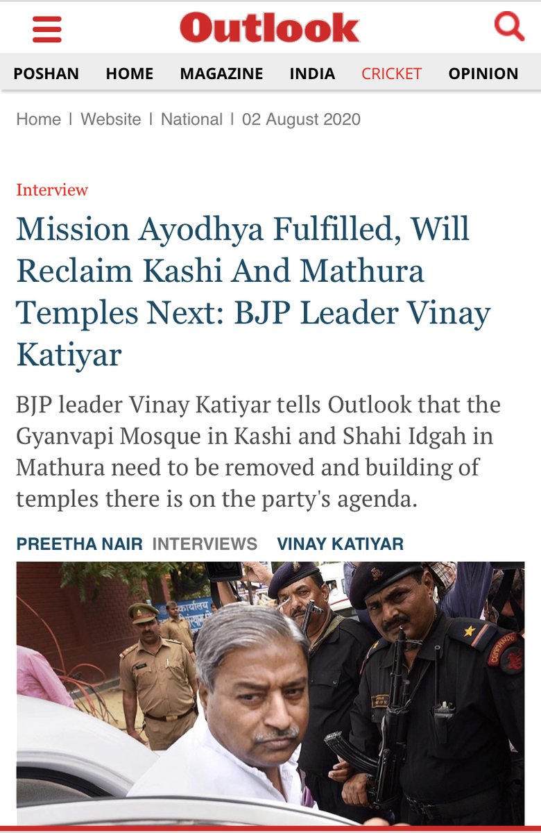 1. Vinay Katiyar is the founder-president of the Bajrang Dal & was one of the prime accused in the Babri demolition case.An extreme fanatic, Katiyar was brazen enough to say "Ayodhya done. We will now do the same in Kashi and Mathura" just a few months ago.(4/9)