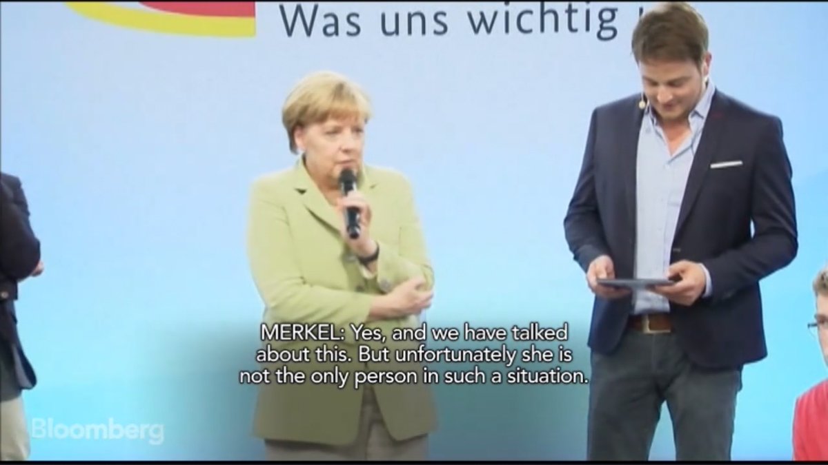 En 2015 Merkel le dijo — 1) en un acto público 2) delante de la prensa 3) a una niña 4) refugiada 5) con discapacidad física 6) que había sacado la mejor nota en Alemán en su clase — que no se podían hacer excepciones en las nacionalizaciones ni en su caso...