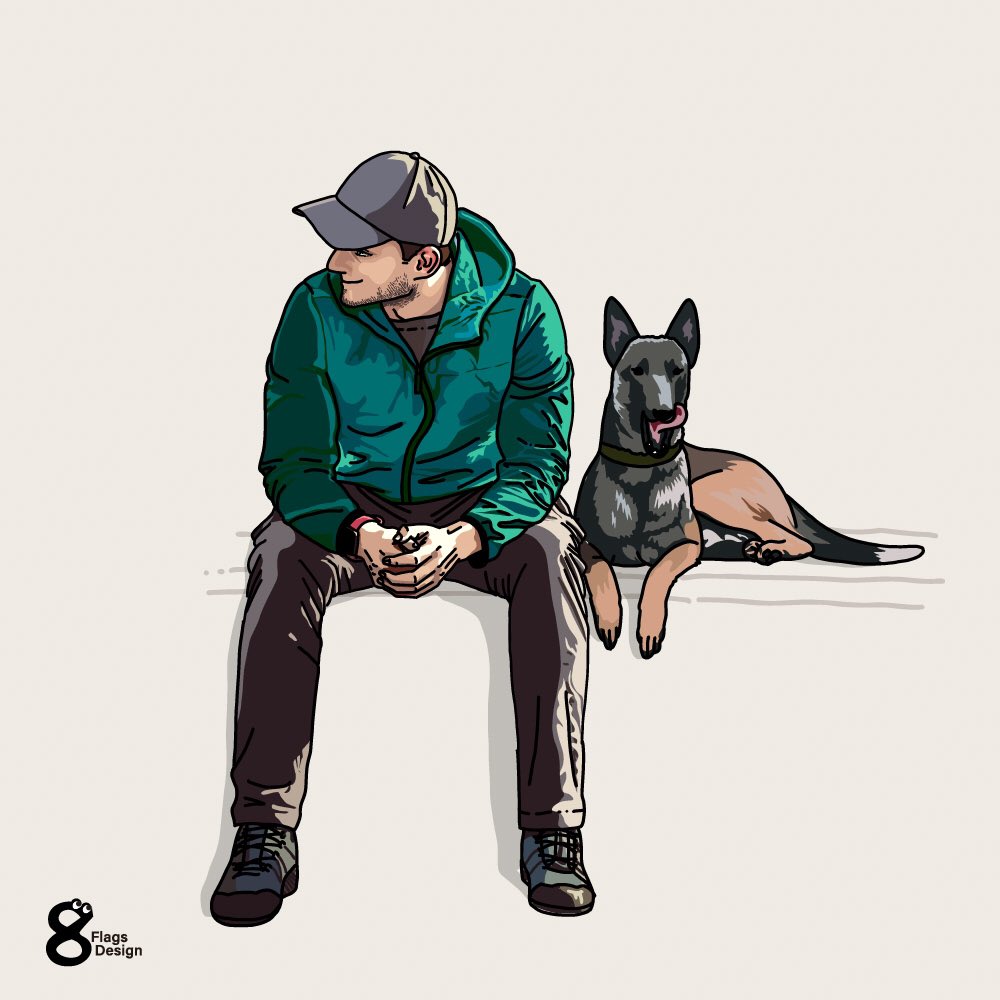 休憩する男性と犬 無料イラスト素材です 犬も単体でアップ予定 イラスト ベクターシェルフのイラスト