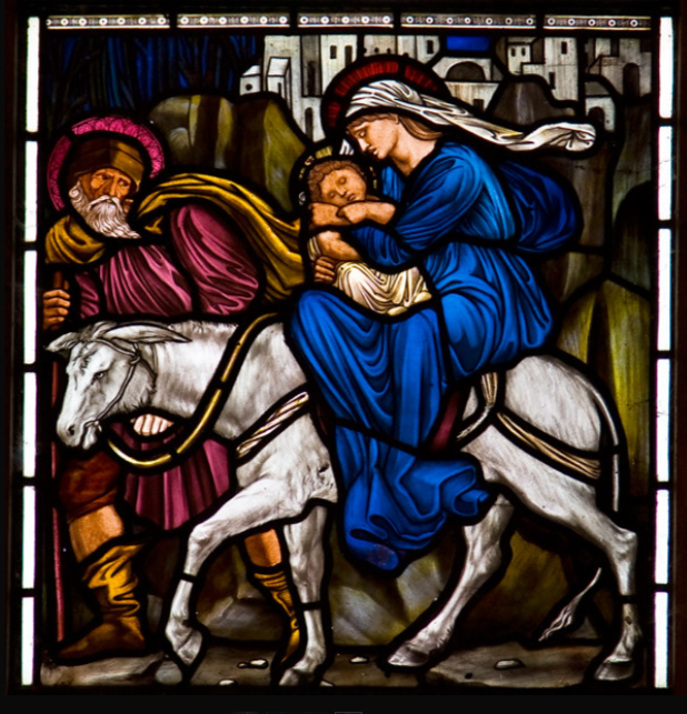suzannefagence's tweet photo. Today we remember the Holy Family fleeing Bethlehem to escape persecution. Refugees with a newborn child.

In Nun Monkton, we have an unusually peaceful 'Repose on #FlightintoEgypt', with Jesus asleep, by Burne-Jones (1873). 
Other designs @BMAGimages &amp; @last_of_england https://t.co/5PiI1Zemsc