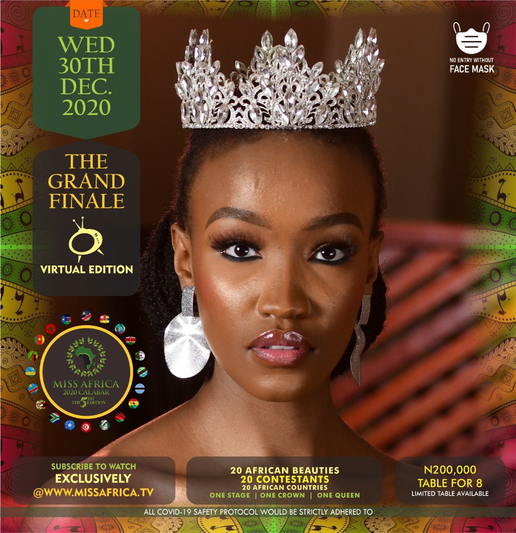 #MissAfrica2020Calabar has <a href="/A_Yinna/">Enyinna Nwigwe</a>, Dorcas Dienda, Stephanie Tsuos as judges and <a href="/ebuka/">Ebuka Obi-Uchendu</a> as host. 

You can follow all the action by clicking on this link: bit.ly/3pcC9gA