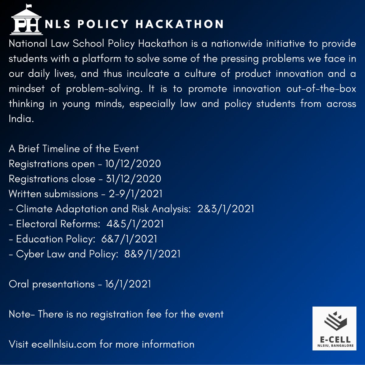 Register for the National Law School Policy #Hackathon, in association with Centre for Cybercrime Investigation, Training and Research (CCITR) that presents the Cyber Law & Policy stream, where you can work on the issues arising within cyberspace today.
docs.google.com/forms/d/e/1FAI…