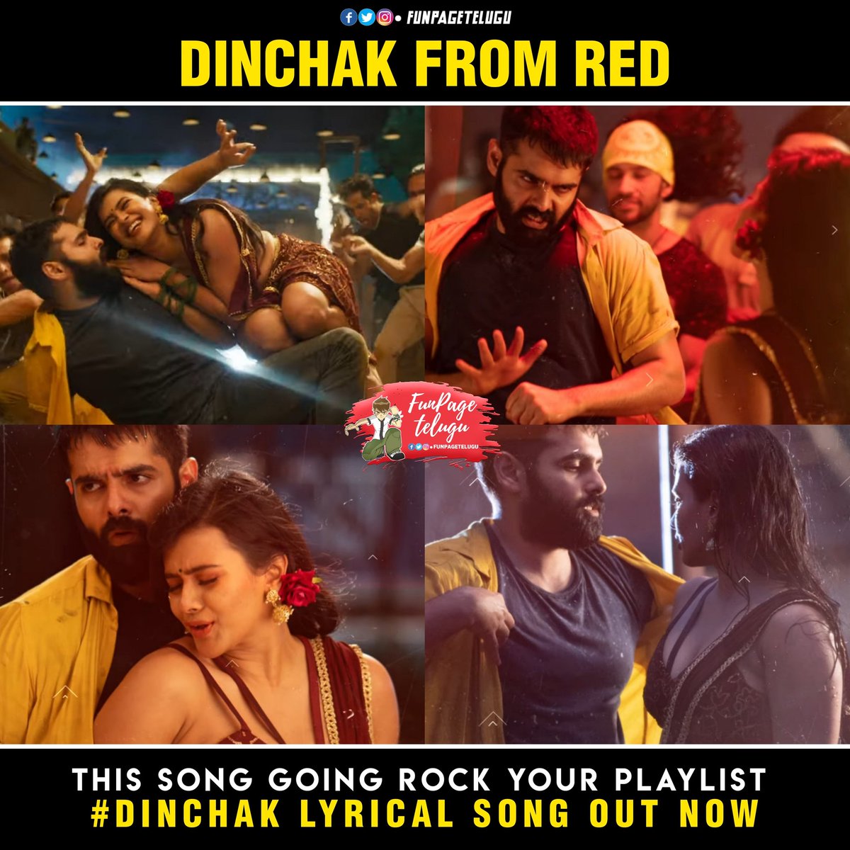 FunPageTelugu's tweet photo. Energetic ⭐ Ram Pothineni's #DinchakSong Lyrical Out 🔥

🔗 https://t.co/zmaXgD0O1Y

@ramsayz @IamHebahPatel @AlwaysJani #Manisharma #KishoreTirumala @SravanthiMovies

#RedTheFilm #RedOnJan14th https://t.co/bZcFh0MdHG