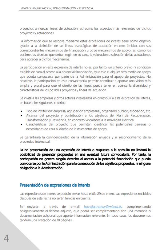 ⚡️🔋 Consulta de expresiones de interés para proyectos de movilidad eléctrica en el Plan de Recuperación

Conocer posibles tipologías de proyecto permitirá diseñar mejor los instrumentos para movilizar los fondos 

📅 Plazo hasta el 29/01

💻Más info en: energia.gob.es/es-es/Particip…