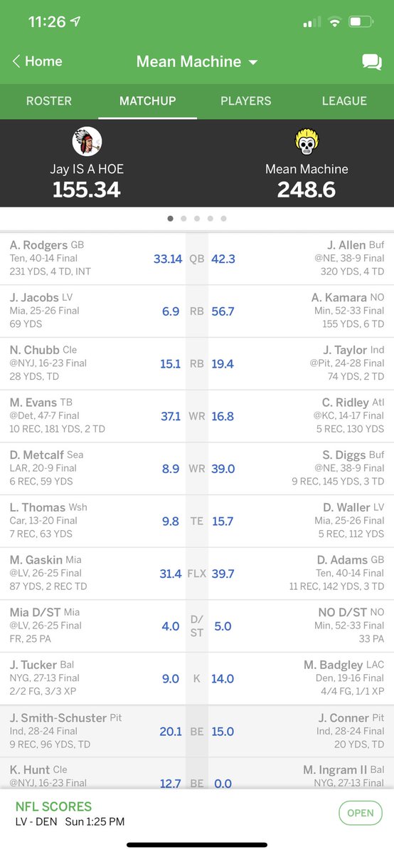 SiscoWhat's tweet photo. @NFLFantasy I got pretty close https://t.co/02YZzUsa6c