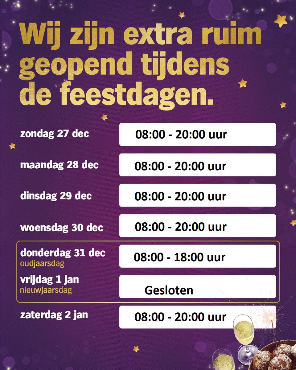 Wij hebben alles in huis voor een bijzonder oud &amp; nieuw! 🥂
Dit zijn onze openingstijden tijdens de jaarwisseling: