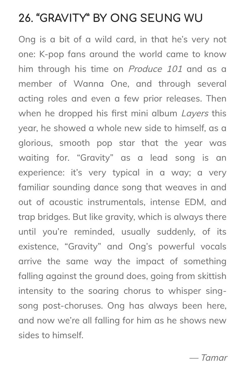 ONGSEONGWU_PH's tweet photo. ‘GRAVITY’ picked once again as one of the best 50 Kpop songs of 2020

“Ong has always been here, and now we’re all falling for him as he shows new sides to himself. “

 #옹성우 #ONGSEONGWU  #邕聖祐 #オンソンウ #องซองอู @officialtwt_OSW https://t.co/YmqEE6NuBM