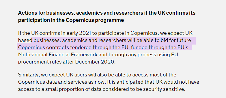 Upside #2:Beyond data simple access, this means UK industry and scientists will be "able to bid for future Copernicus contracts tendered through the EU"