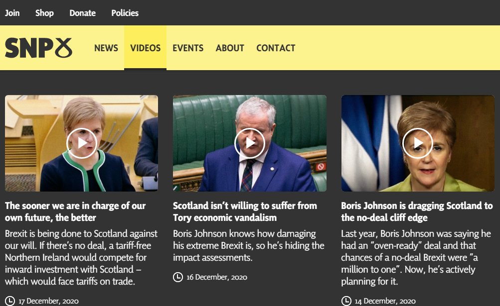 The SNP's own website agrees; the last three videos are all warnings about No Deal. "Cliff edge", "economic vandalism", a direct warning about the impact of No Deal on inward investment... yet they're voting for it.