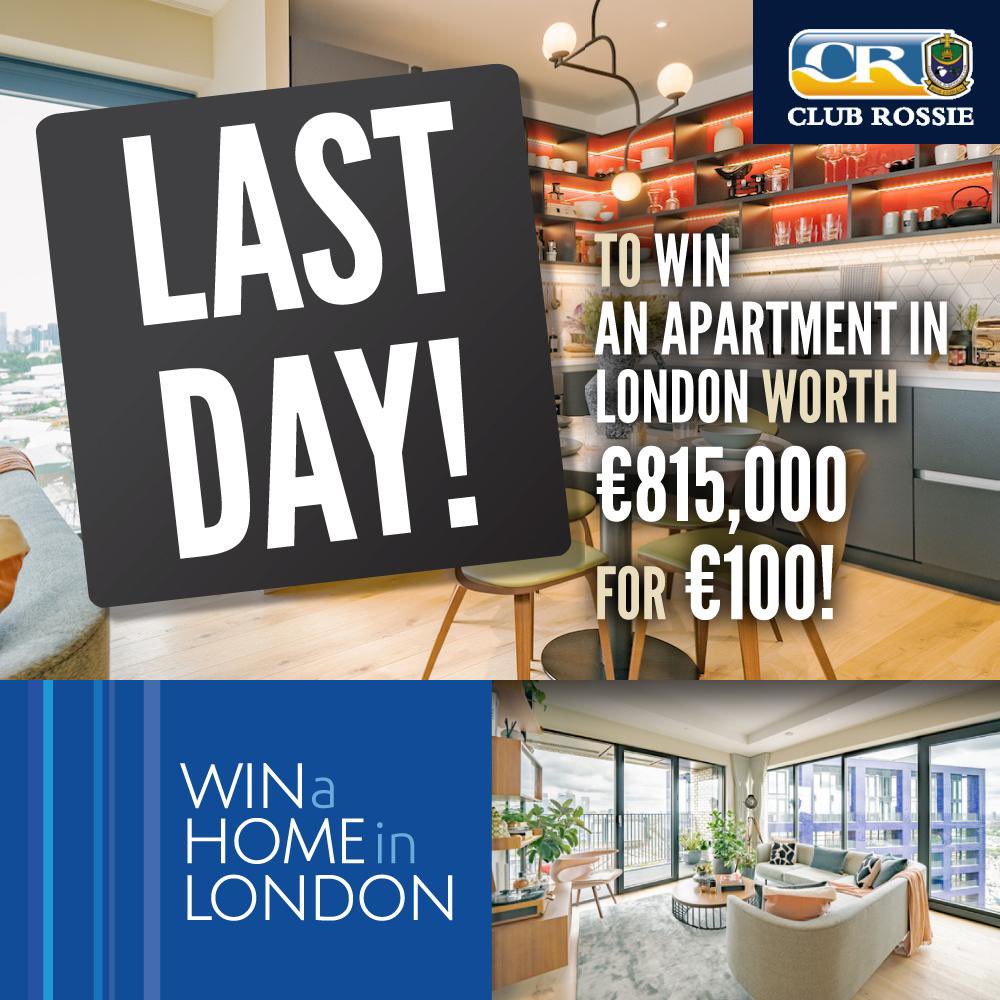 clubrossie's tweet image. It’s the last day of our fundraiser 🤩

⏰ Closing time for entries is 7pm today (purchase early!)

💶 €10k in prizes, including €5k for 2nd prize

🎥 Broadcasting live on our Facebook page, starts 10pm   

🙏 Thank you for your amazing support 💙💛

👉winahomeinlondon.com