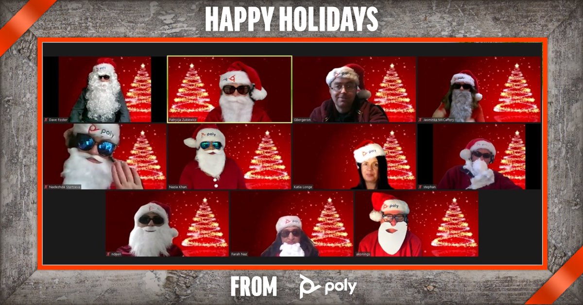PolyCompanyNWE's tweet photo. And the award for our most festive #Zoom call goes to 🥁 ... our EMEA MDT team! 🎅 #LifeAtPolyCo #FestiveDesk https://t.co/ONRJzOjXVh