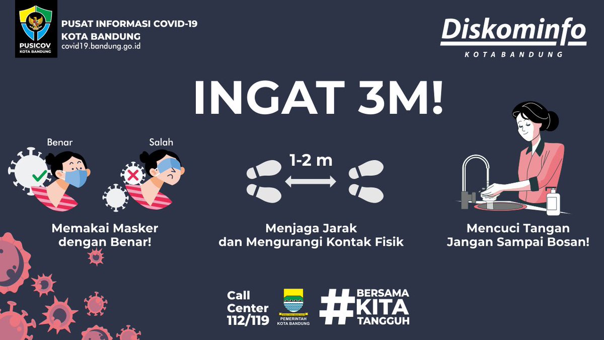 Wargi Bandung Tahun Baru 2021 telah tiba yuk bersama-sama kita tetap waspada terhadap penyebaran Covid-19 karena penyebaran bisa dari mana saja.

Tetap terapkan protokol kesehatan dengan 3M 1T 
Memakai masker ✅
Mencuci tangan ✅
Menjaga jarak ✅
Dan Tidak berkerumun ✅