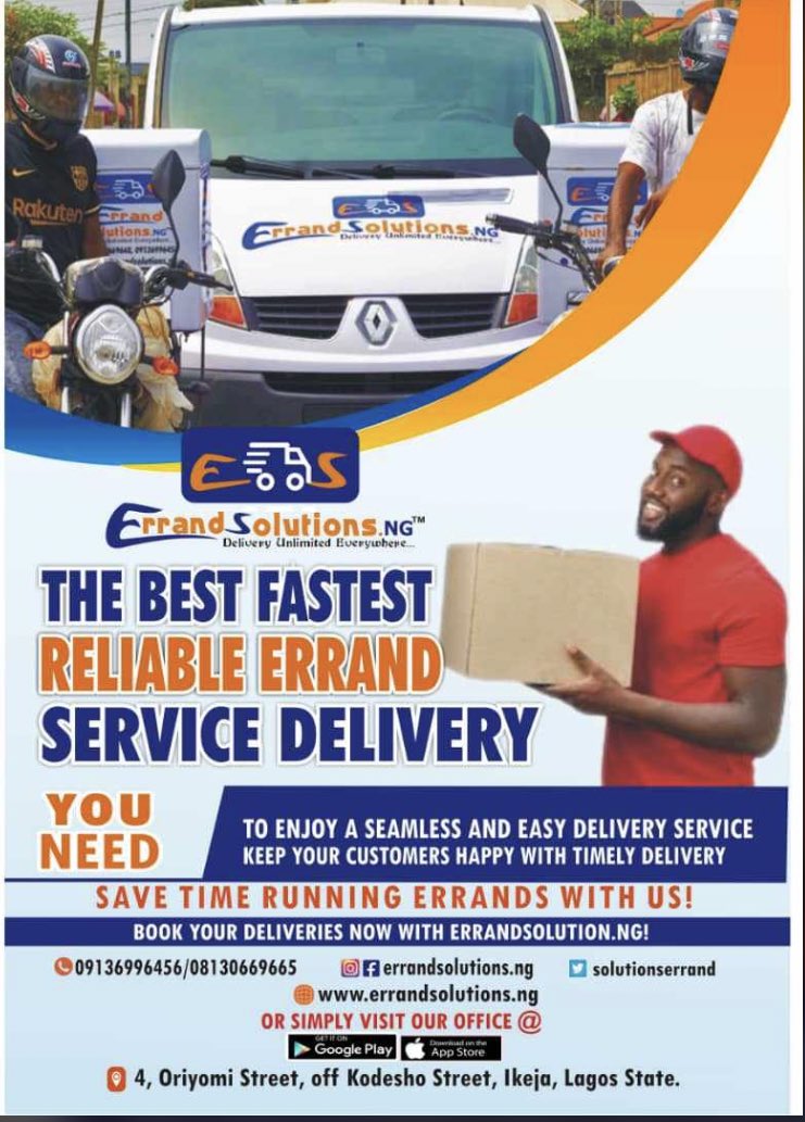 Ms_Fej's tweet image. Do you need a reliable delivery/errand service? Errandsolutions.NG is now in your hub to serve you better ! Enjoy a seamless and easy delivery service. Keep your customers and love ones happy with timely delivery. Save time running errands with us!