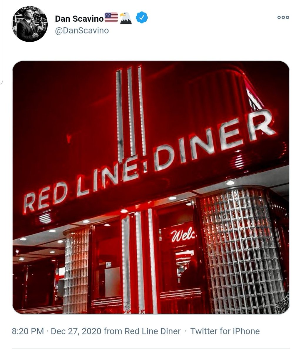 Fishkill NY had a power outage on Christmas, & Dan Scavino posted the Red Line Diner which is in Fishkill NY  https://patch.com/new-york/midhudsonvalley/christmas-2020-thousands-without-power-mid-hudson