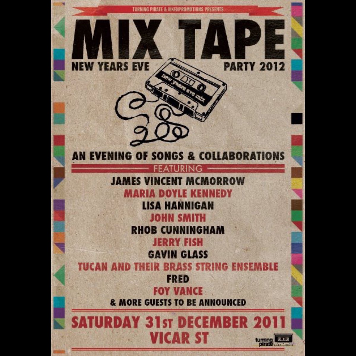 1/4 Sadly, we have had to push back our plans to run our Turning Pirate Mix Tape this year as a Together in Electric Streams show live from Lost Lane. 

We’re hatching plans for something else special in January or when possible with smaller numbers.