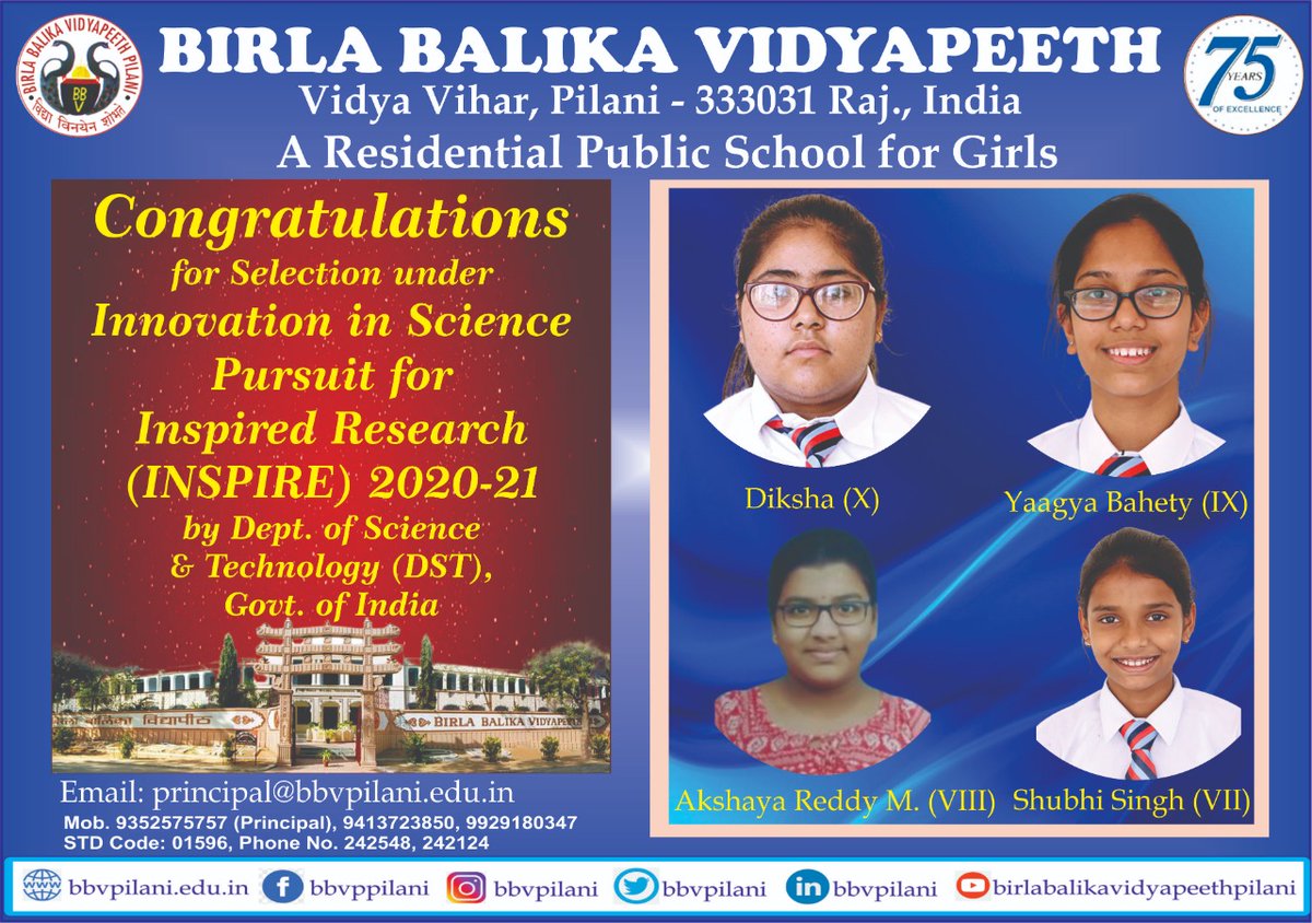 bbvpilani's tweet photo. #BBVPilani #BetPilani #LifeAtBBVP #TheUnstoppableHer #Achievement #ScienceStudents #ScienceEducation #INSPIRE #DST https://t.co/aBdz1D07mz