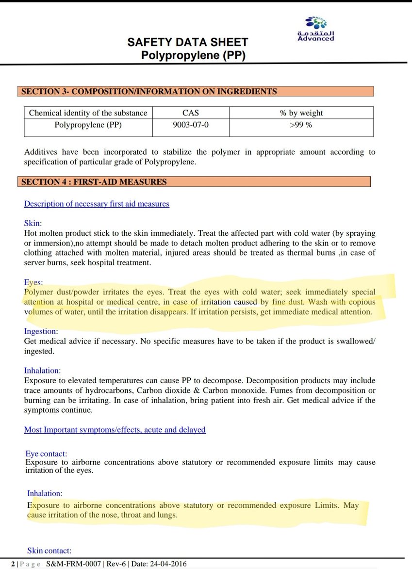 Polypropylene safety data sheet