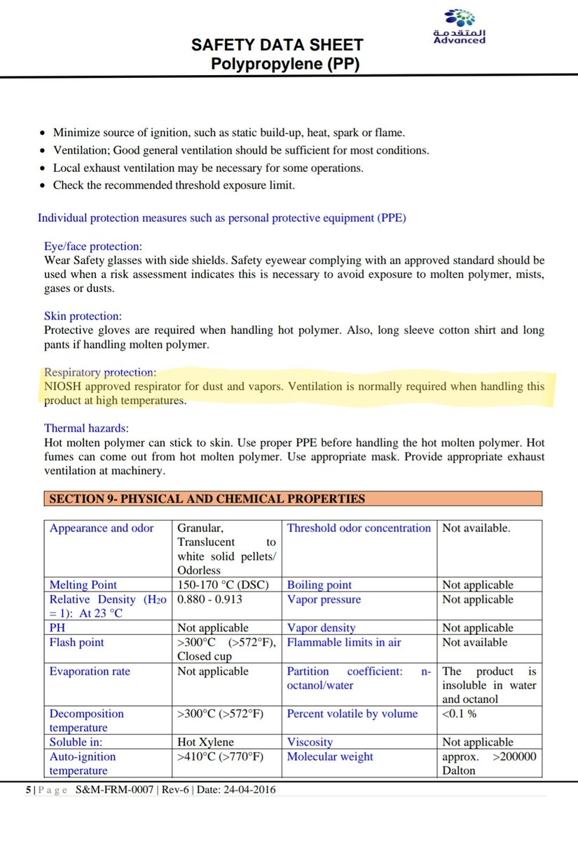 Polypropylene safety data sheet