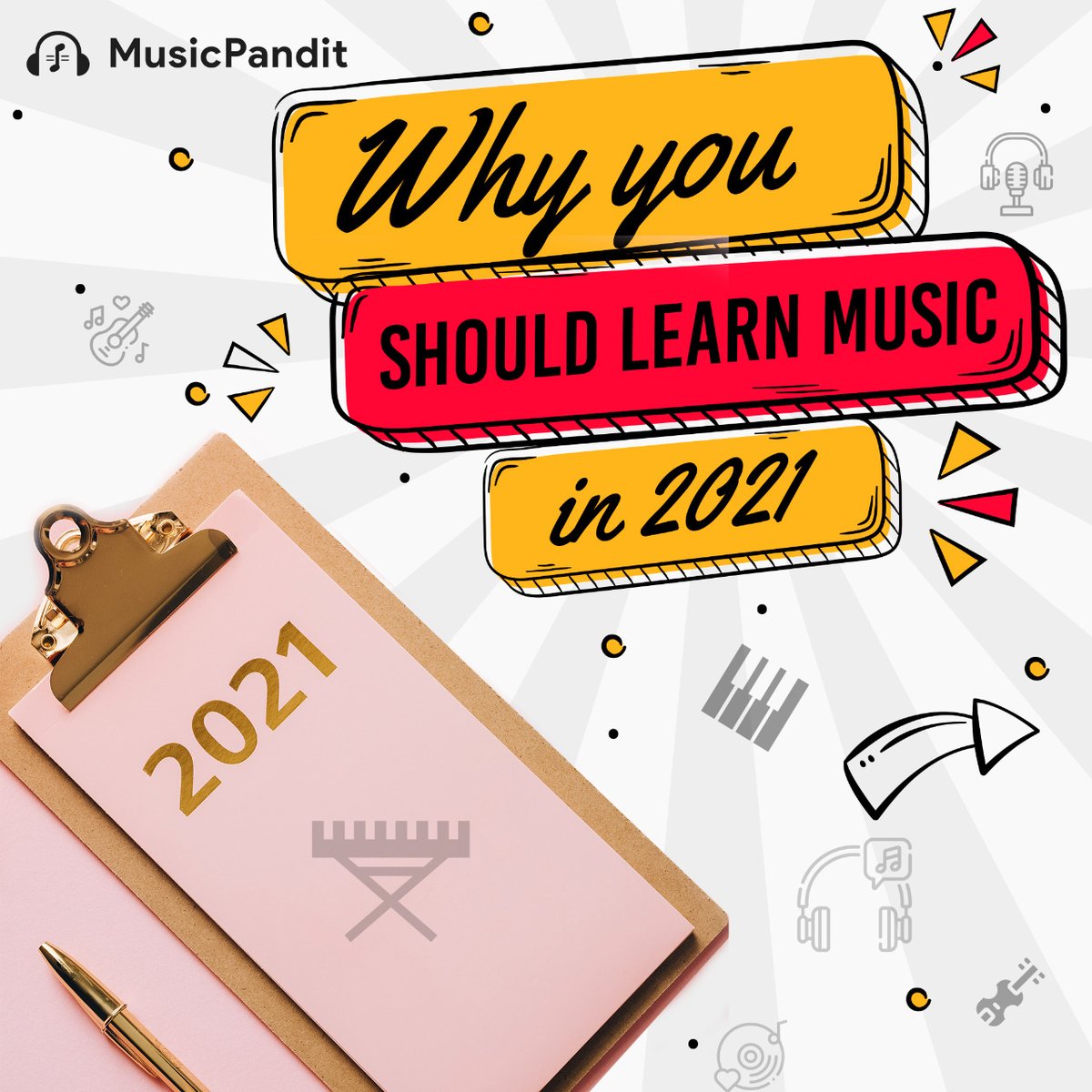 TheMusicPandit's tweet photo. #Music talks when words fail to. Music helps relax the mind and is a great way to express our emotions. 
We all have our To-do lists and Bucket lists every #NewYear  that we want to tick off. 
 
Comment down below why you think you would want to learn Music in 2021
#MusicPandit https://t.co/Tw4uhcMx3v