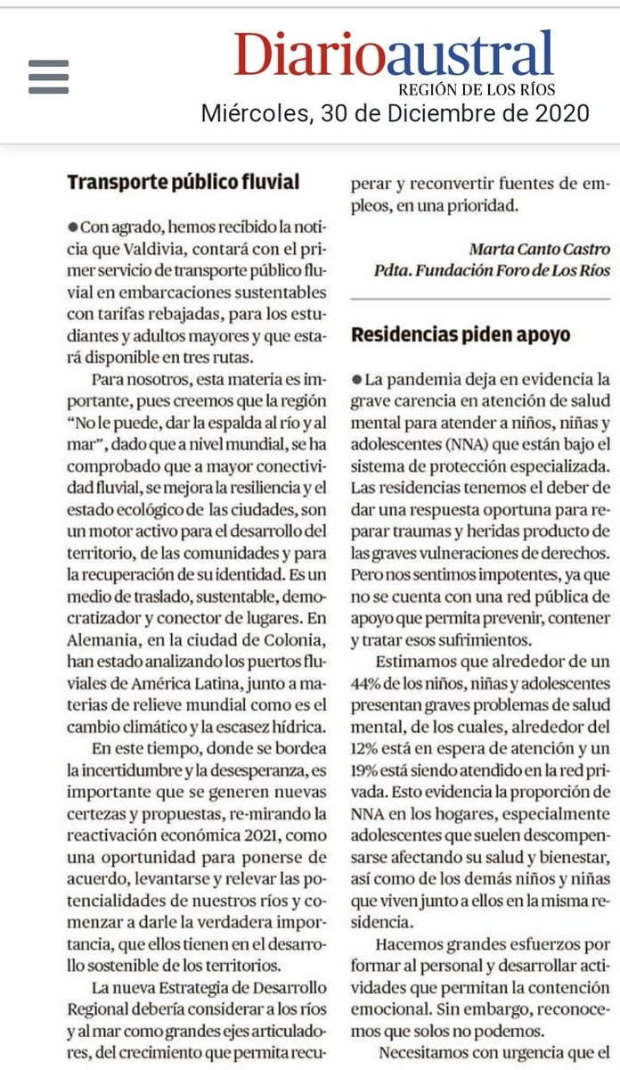 Martacanto7's tweet photo. Carta Tranporte Público fluvial para Valdivia.Una buena noticia. @austral_losrios @isabelmosqueir @casenjojerez @PrimitivosCL @GloriaHutt @ignaciobriones_ @Jtunons https://t.co/JloIjBNLmF
