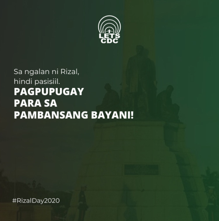 LETSCDC's tweet photo. Maraming pagsubok ang patuloy na hinaharap ng ating bansa dahil sa panggigipit nila Duterte. 

Hindi tayo susuko, haharap tayo sa mga ito na may tapang at dangal. Sa ngalan ni Rizal, ng mga naunang lumaban, at ng mga patuloy na lumalaban, hindi tayo pasisiil.

#RizalDay2020 https://t.co/Sm8GDriOUk