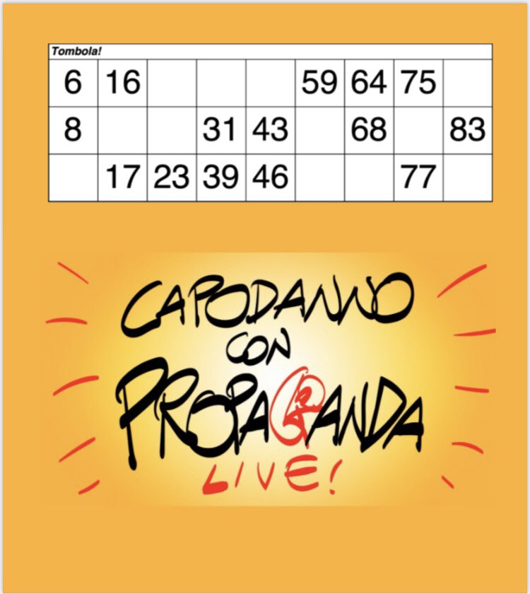 E mi raccomando il 77 “i gamb d’la Lela”
<a href="/welikeduel/">Propaganda Live</a> 
#propagandalive #propagandatombola