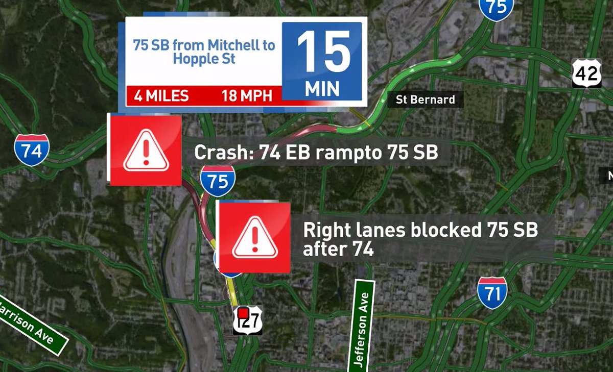 jendalton12's tweet photo. 6:09am -UPDATE: 
-We now also have a crash on 74 EB ramp to 75 SB.
 
-And b/c of the crash on SB 75 after 74,  it's taking you about 15-20 min to get through this crash scene right now 
@Local12 https://t.co/JperNUlh4m
