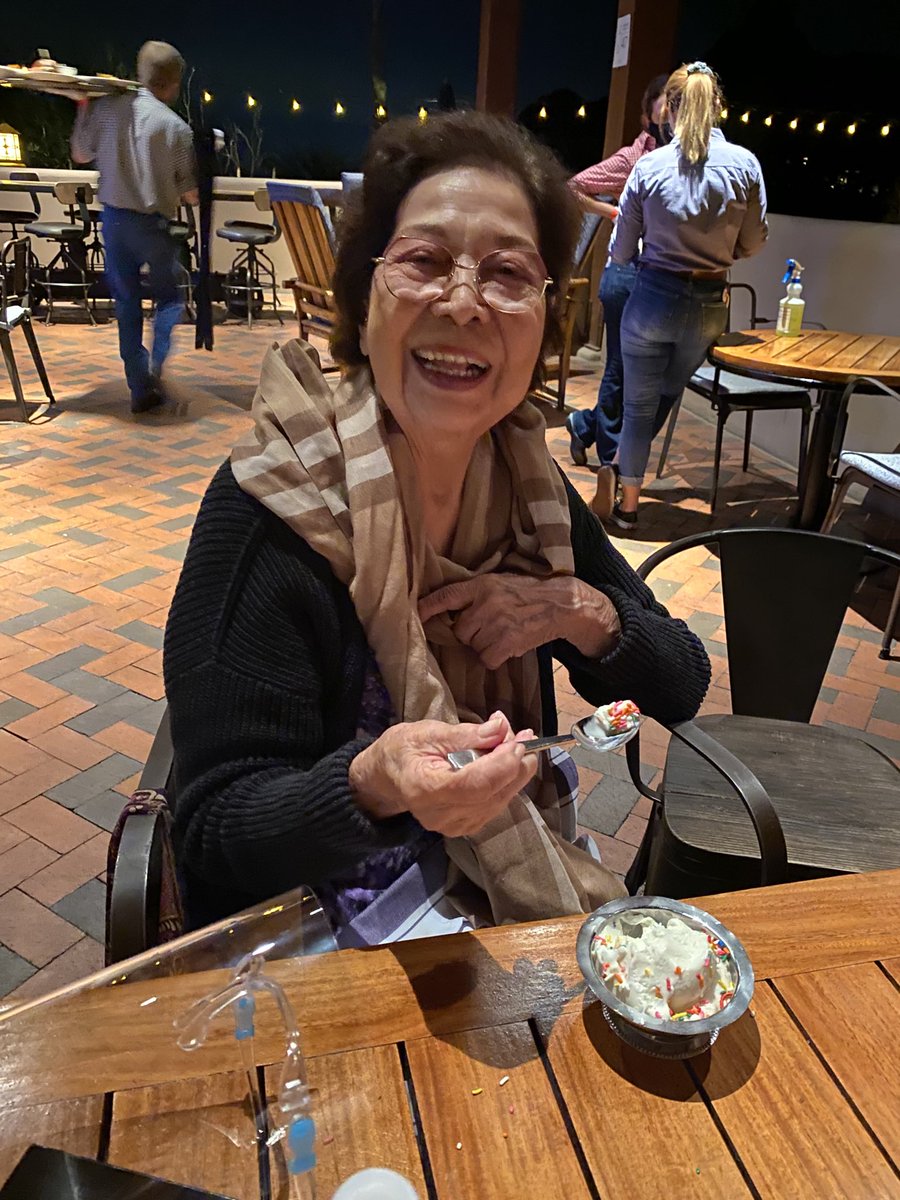 This World War 2 survivor of the Japanese occupation of the Philippines, a great grandmother and retired school teacher was in her 92nd year of life when this picture was taken. Then she got Covid... Then she was sick for a week. Now she’s eating ice cream. This is my mom, Pilar