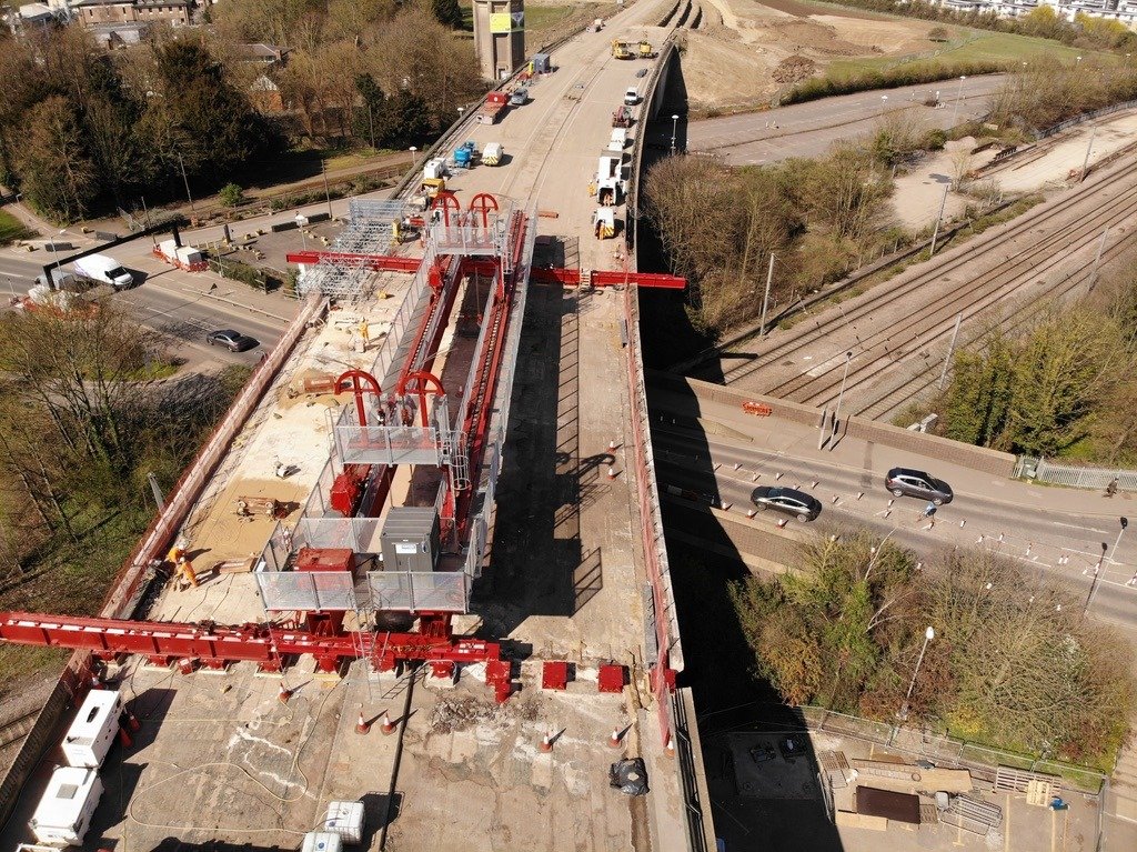 Dismantling: Carefully cutting up sections of the bridges and carefully removing them. This is slow and costly, but avoids creating damage. The old A14 Huntingdon viaduct was dismantled this way to keep the East Coast mainline operational below.